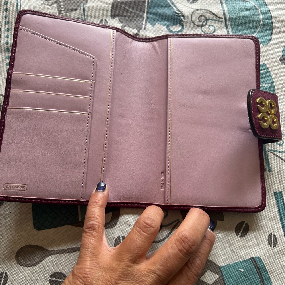 Coach Tan and Burgundy Patterned Wallet - Picture 2 of 6